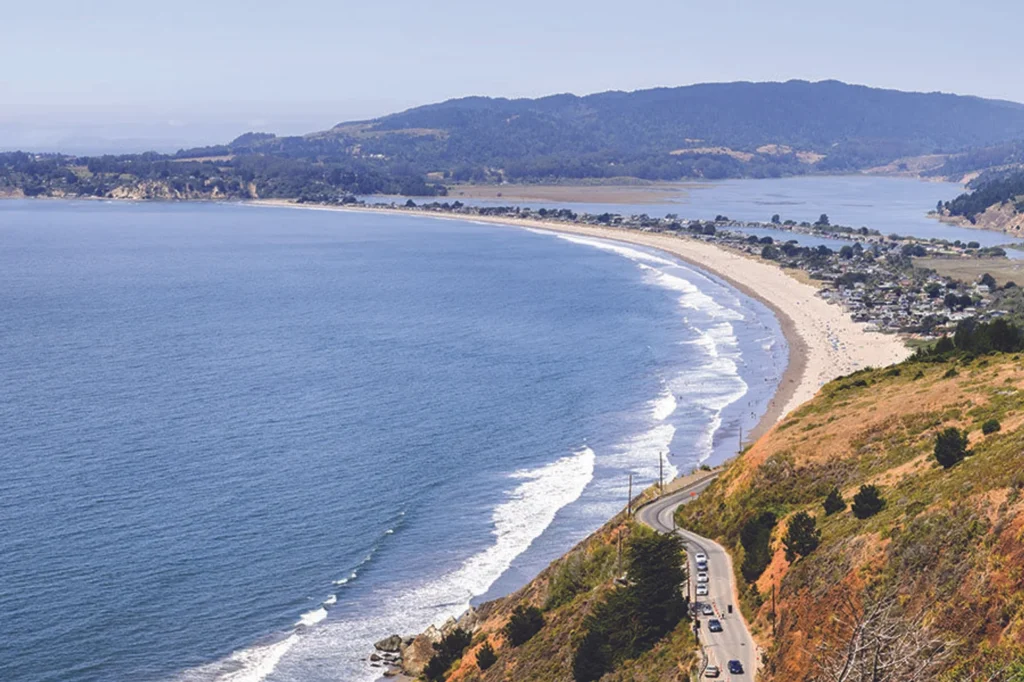 Aerial view of shore line of Stinson Beach