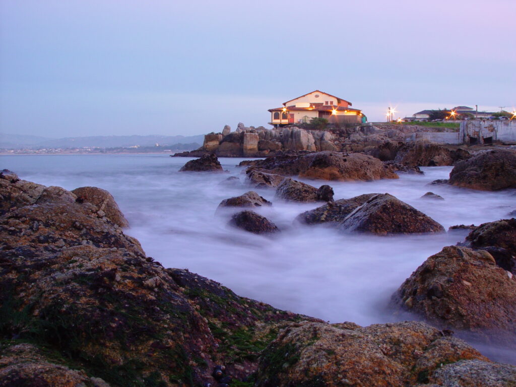 Monterey seaside with mist over the rocks